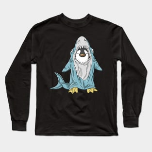 Cute Funny Penguin Bird As Fish Shark Kids Gift Long Sleeve T-Shirt